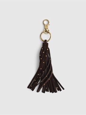 Madewell NWT 100% Leather Studded Tassel Bag Charm Dark Carob $55 Retail